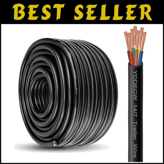Durable 7 Conductor 14 Gauge Copper Wire - Color-Coded 100FT Automotive Cable
