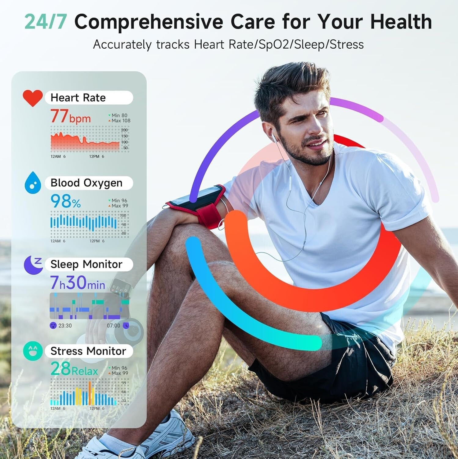 Advanced Fitness Tracker Smartwatch with Heart Rate, IP68 Waterproof & Alexa