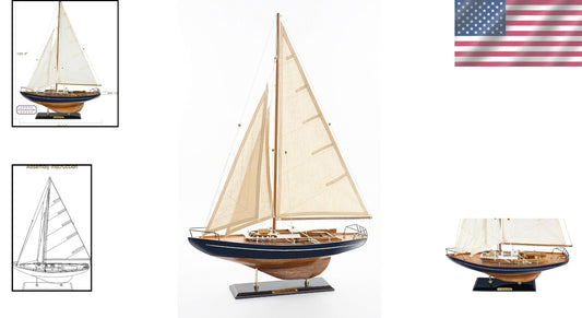 Beautifully Detailed Large Wooden Sailboat Model with Assembly Instruction
