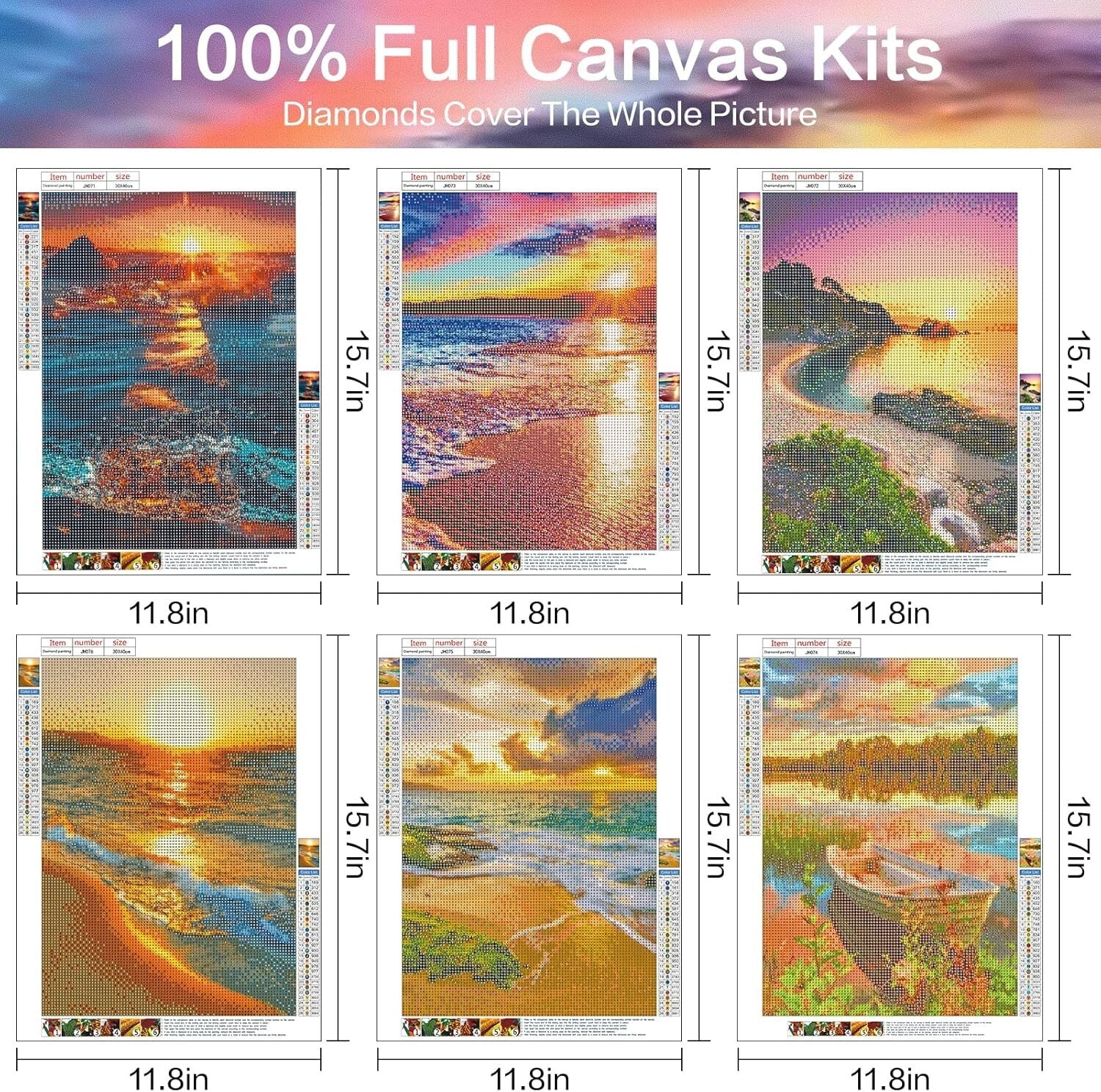 Ultimate 6 Pack 5D Diamond Painting Kits - Scenic Sunset Beach Art
