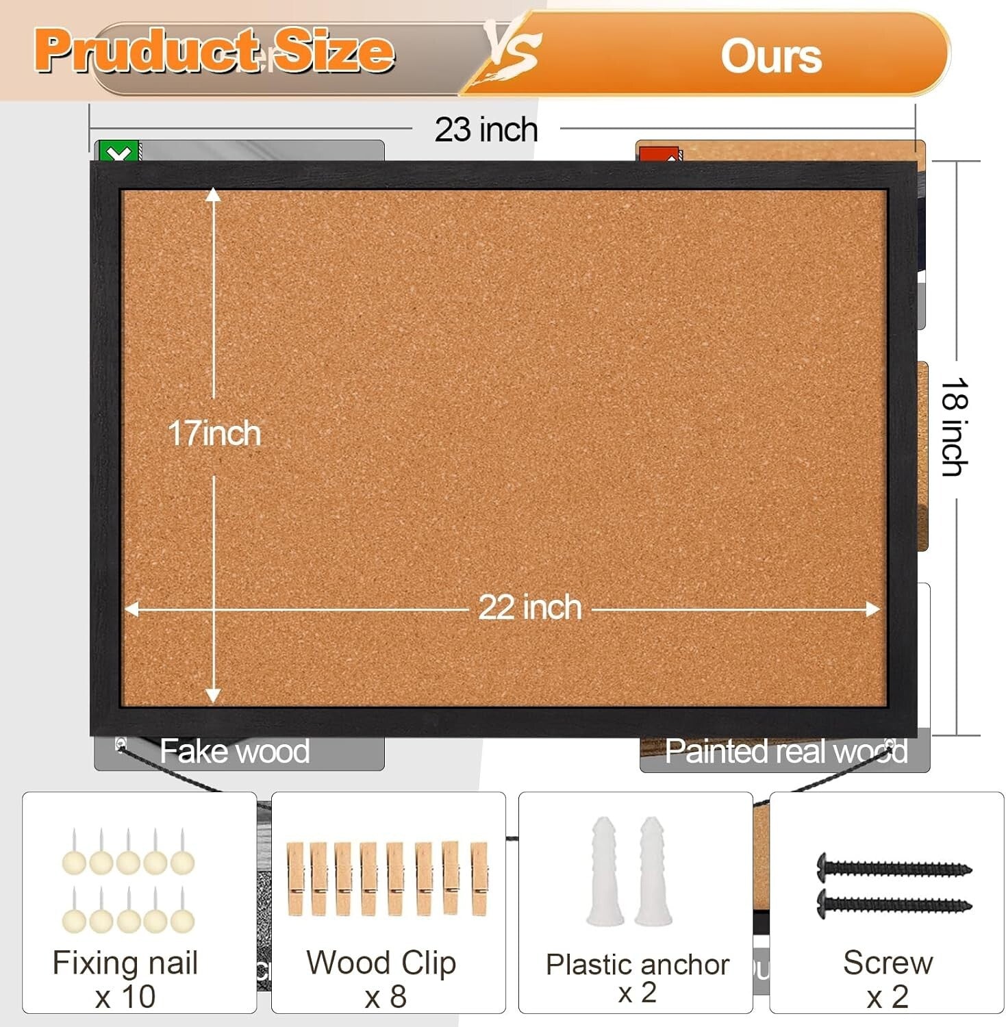 Elegant 23x18 Wooden Frame Cork Board Bulletin Board for Stylish Wall Decor