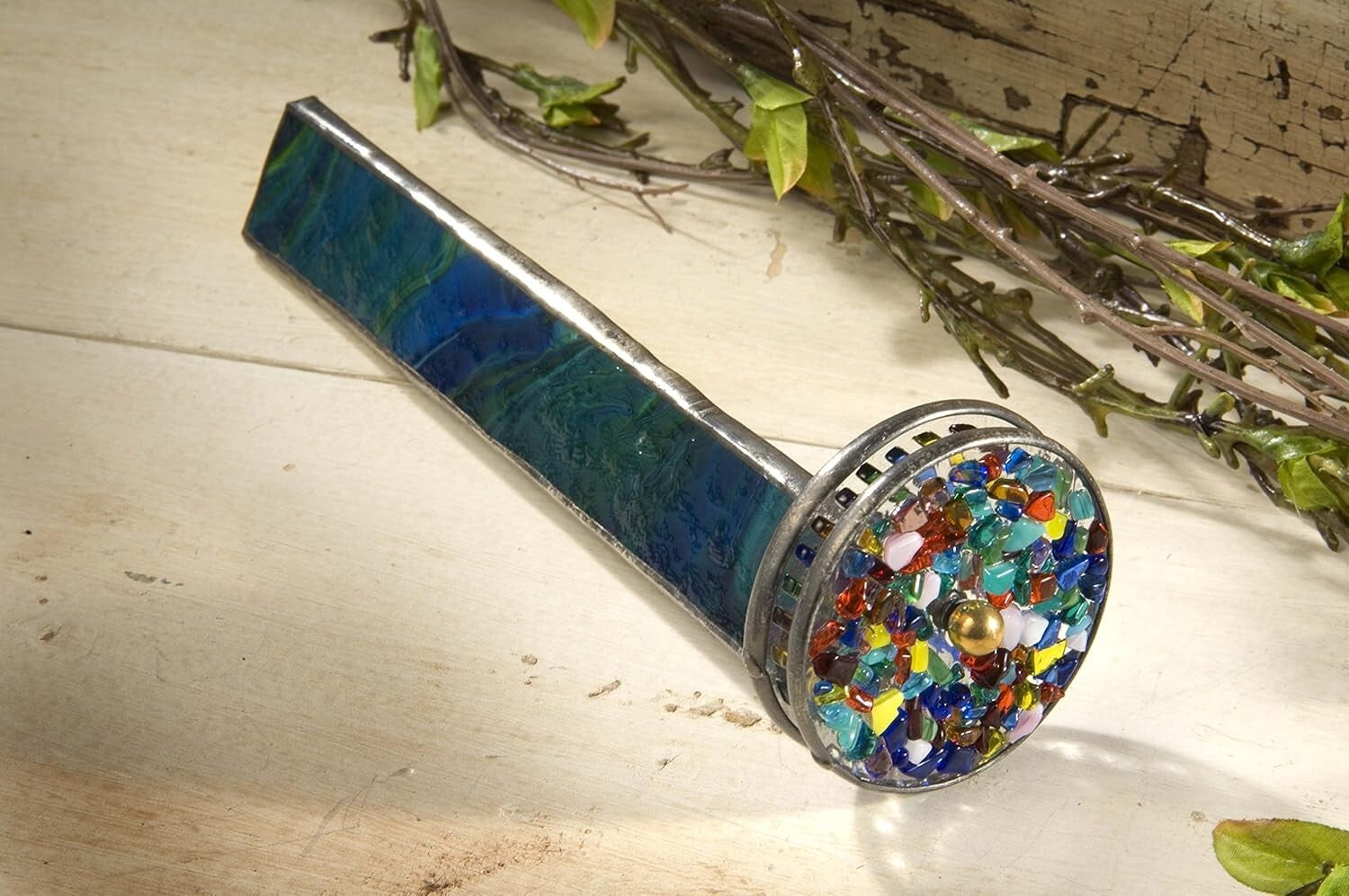 Artistic Green Stained Glass Kaleidoscope - Two Spinning Wheels for Dad