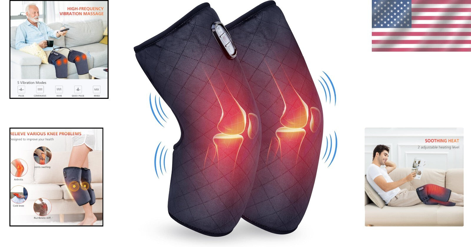 Adjustable Knee Heating Pad with Massage and Vibration - Safe & Effective Relief