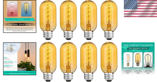 E26 Base Vintage LED Edison Bulbs - 8 Pack, Energy Efficient 2200K Warm Light