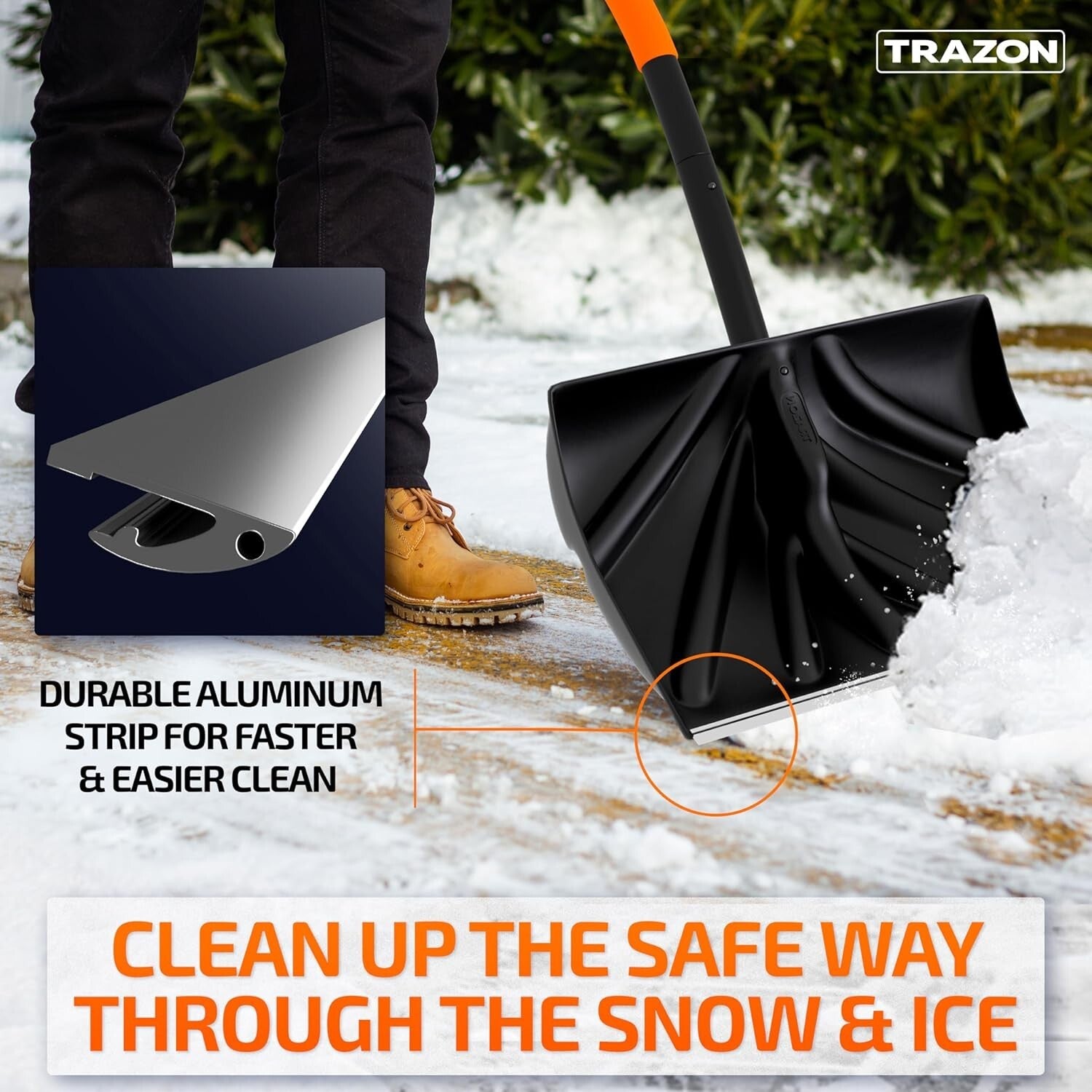 Durable Ergonomic Snow Shovel - 18 Inch Blade, 60 Inch Handle, Foldable Design