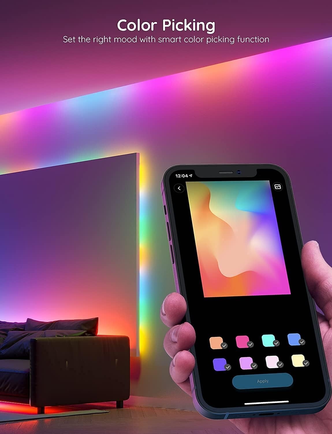 65.6ft RGBIC LED Strip Lights - Smart Bluetooth App Control for Home Decor