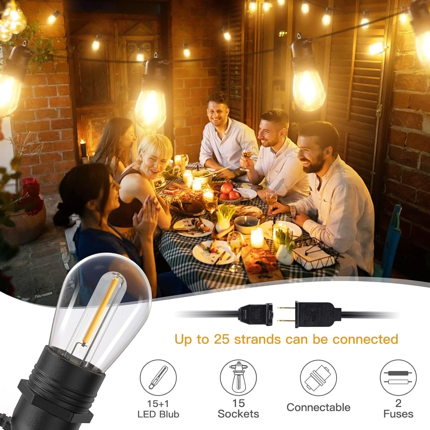 Connectable 53FT LED String Lights with Remote - Ideal for Outdoor Celebrations
