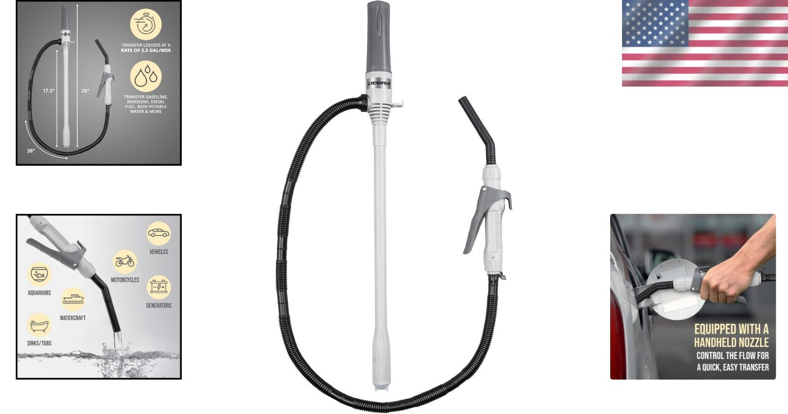 D Battery Powered Fuel Transfer Pump – Fast 2.4 Gallons Per Minute with Nozzle