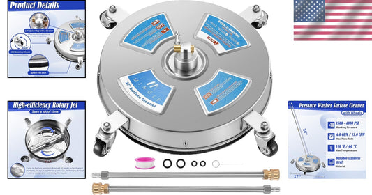 17'' Surface Pressure Washer Cleaner with 4 Wheels & High Flow Rate for Decks