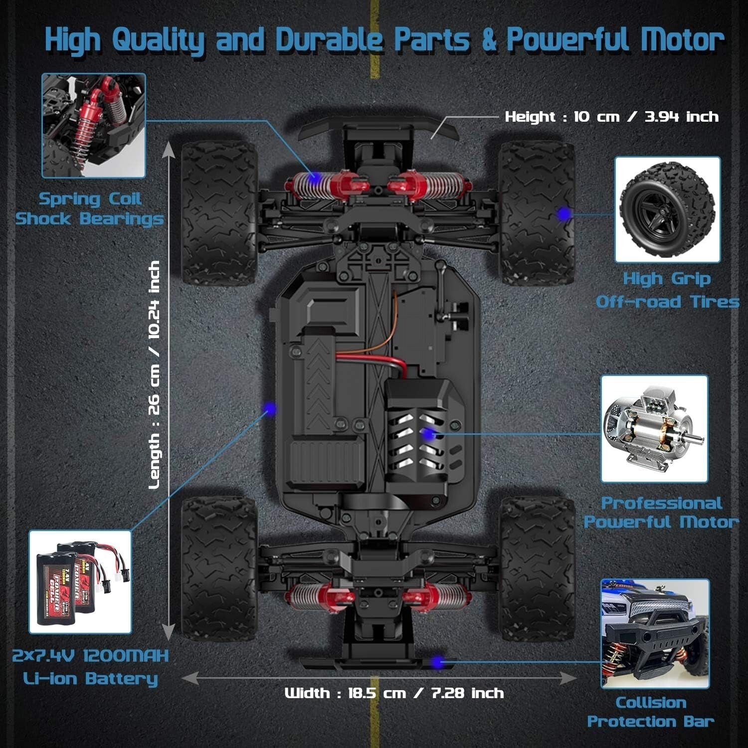 4WD High Speed Remote Control Truck - 1:18 Scale with Long-Lasting Battery Life