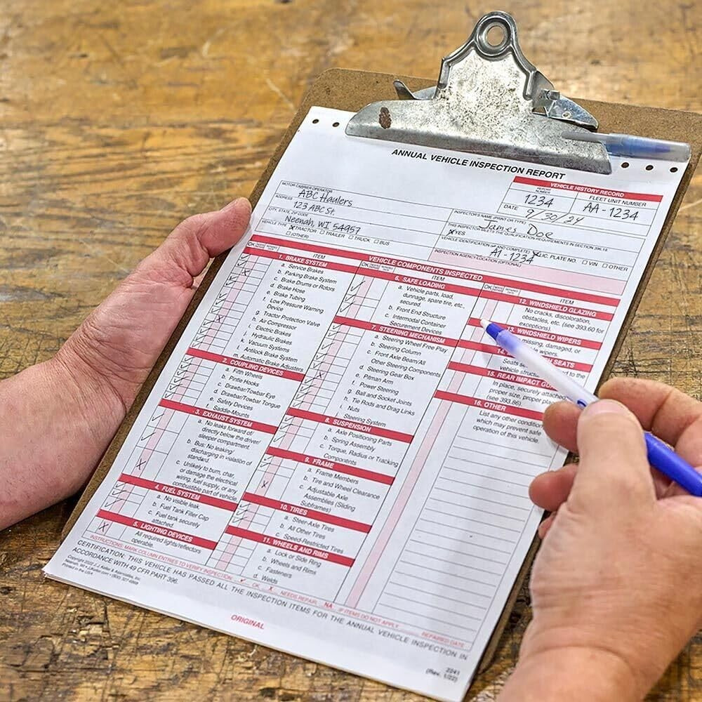 Carbonless Vehicle Inspection Report Forms with Durable FMCSA Labels - 25-Pack