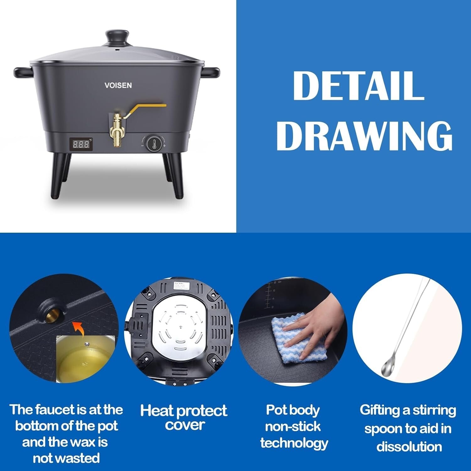 Efficient 8 Quart Wax Melter with Brass Spout and Heat Control for Creatives