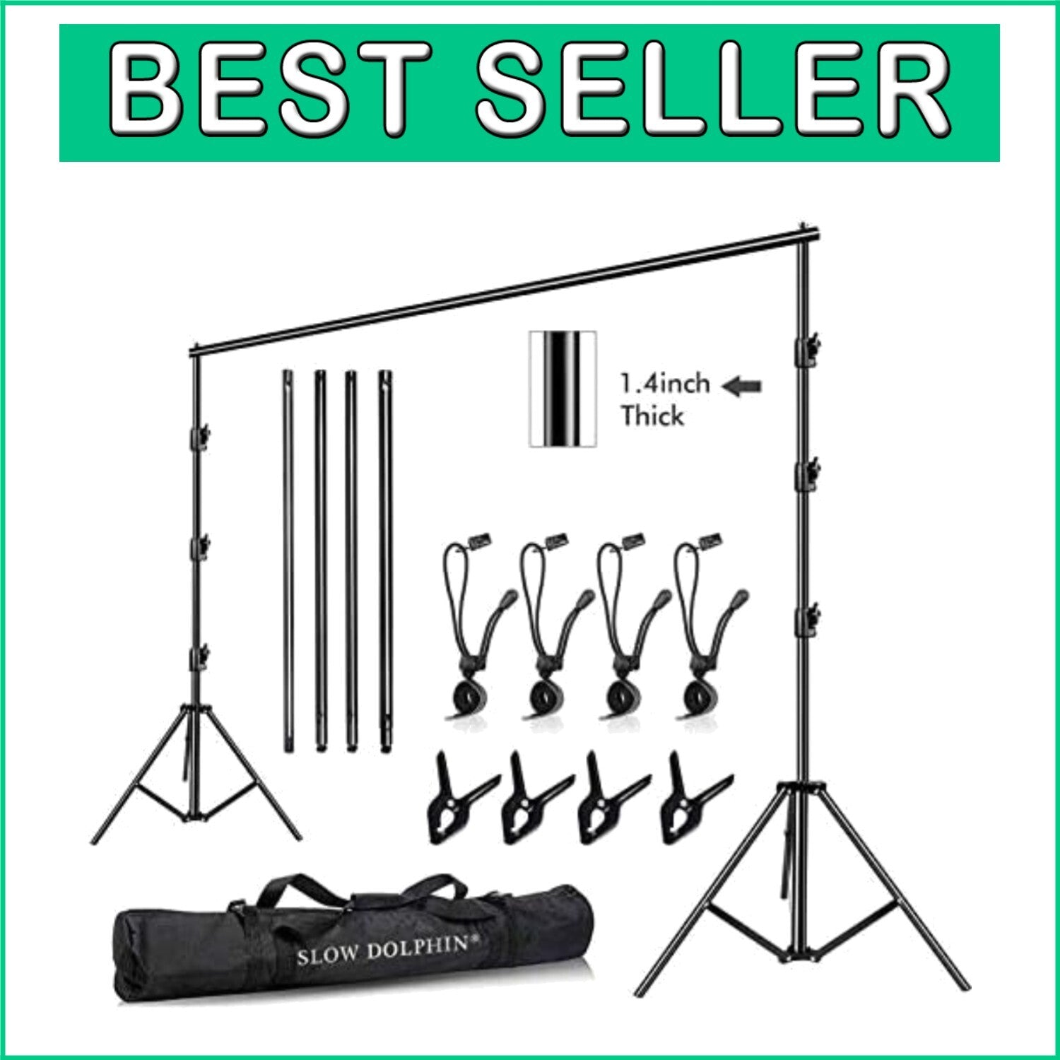 All-in-One 10x10Ft Heavy Duty Adjustable Backdrop Support System with Carry Bag