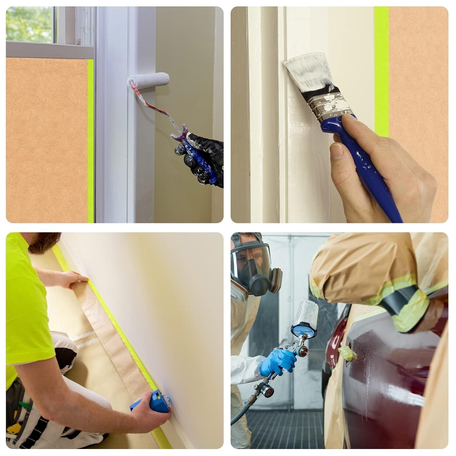 Professional Pre-Taped Masking Roll - 24"x50ft- Strong Adhesive, Clean Removal