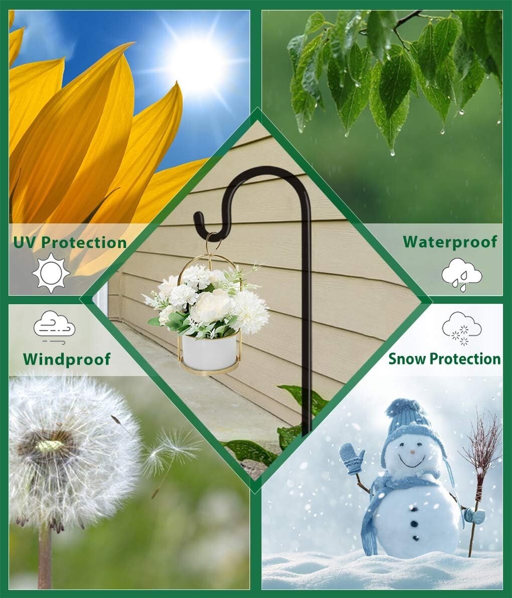 Black Powder-Coated Adjustable Outdoor Shepherd Hook, 5 Prongs for Stability
