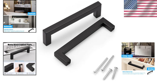 Versatile 5" Black Pull Handles - 30 Heavy-Duty Stainless Steel Cabinet Hardware