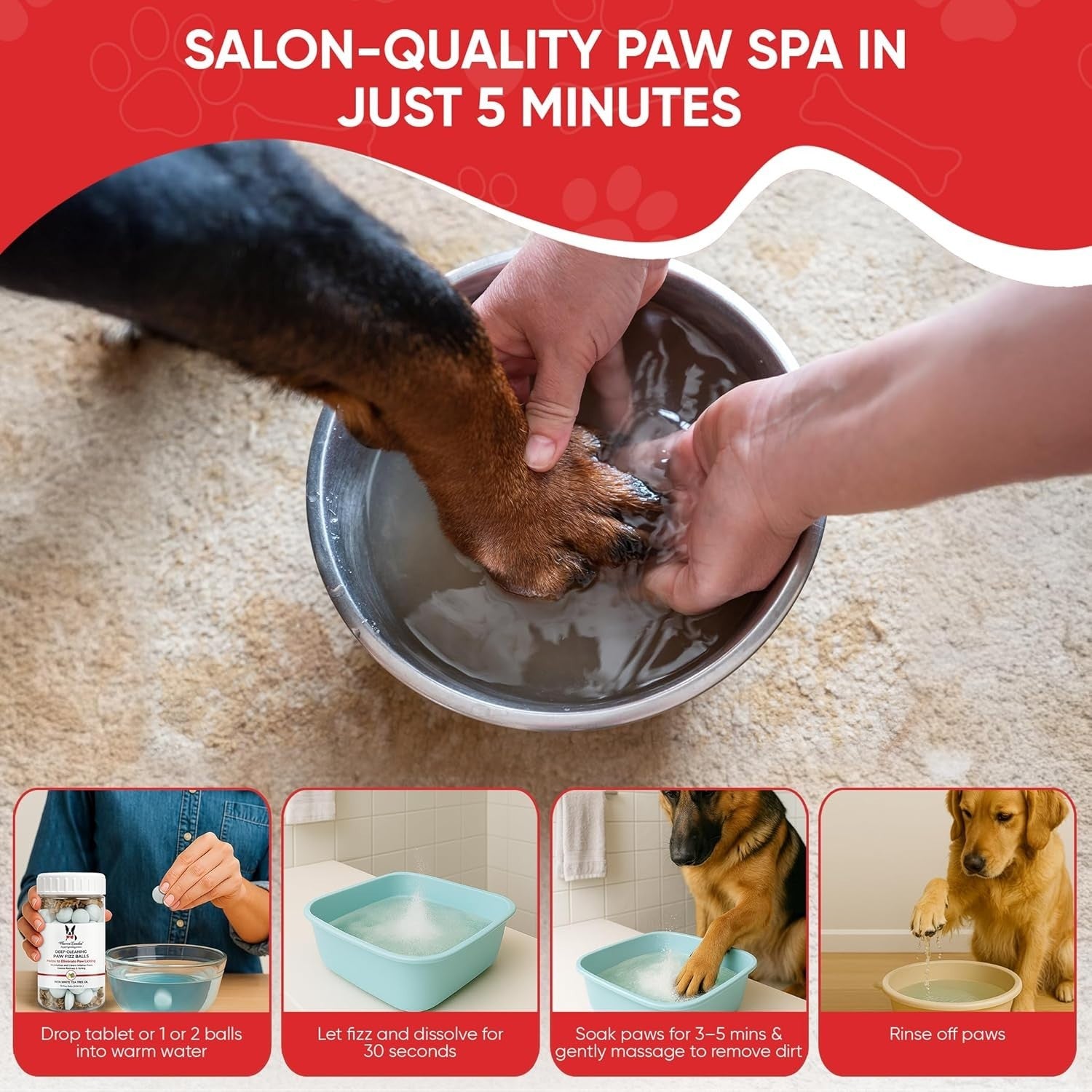 Deep Cleaning Paw Soak Fizz Balls: 300 Groomer-Size Relief Tablets for Dogs