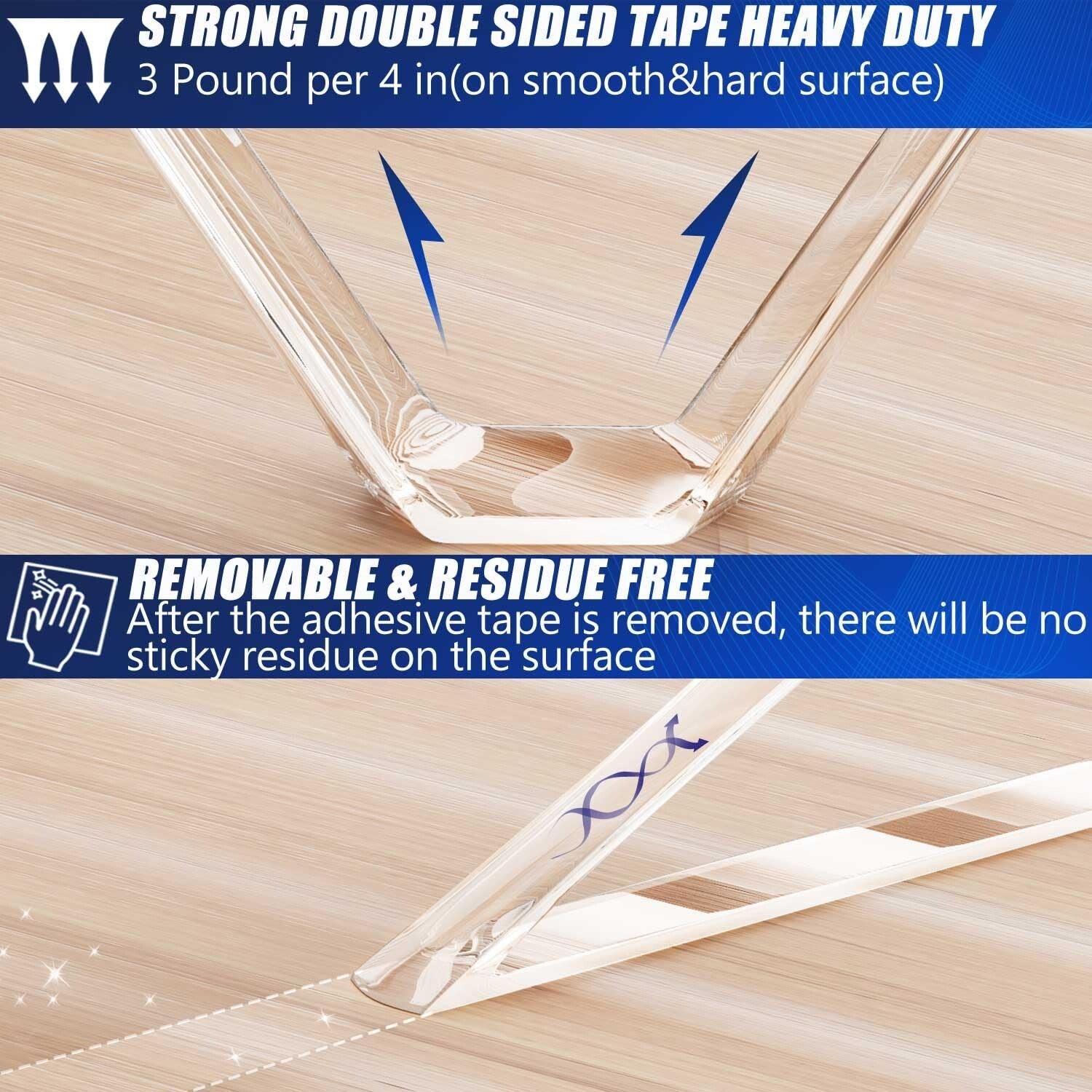 10 Roll Heavy Duty Double Sided Clear Tape - Strong Adhesive for All Surfaces