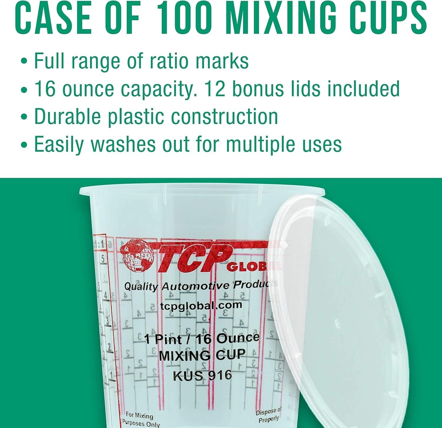Solvent-Resistant 16oz Plastic Mixing Cups with Lids for Art & Automotive Use