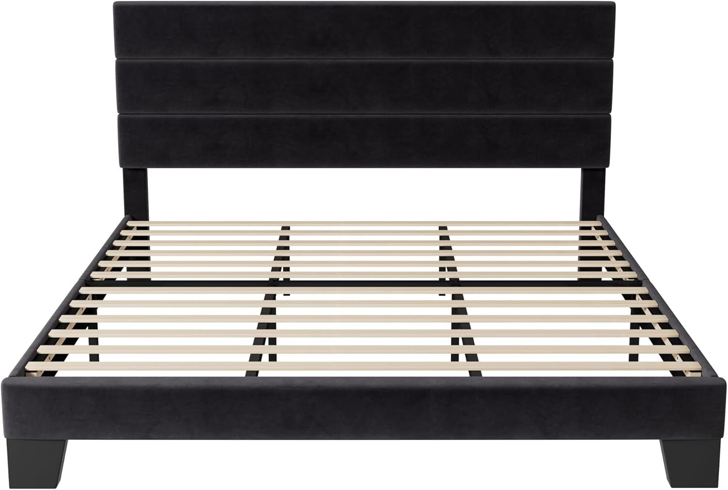 Luxury King Size Velvet Upholstered Platform Bed Frame - Easy Assembly | Black