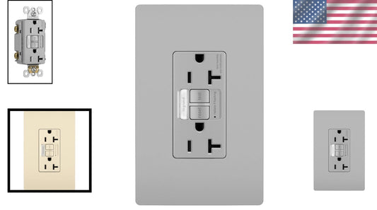 Tamper-Resistant 20 Amp Decorator Duplex Outlet with LED Night Light, Gray