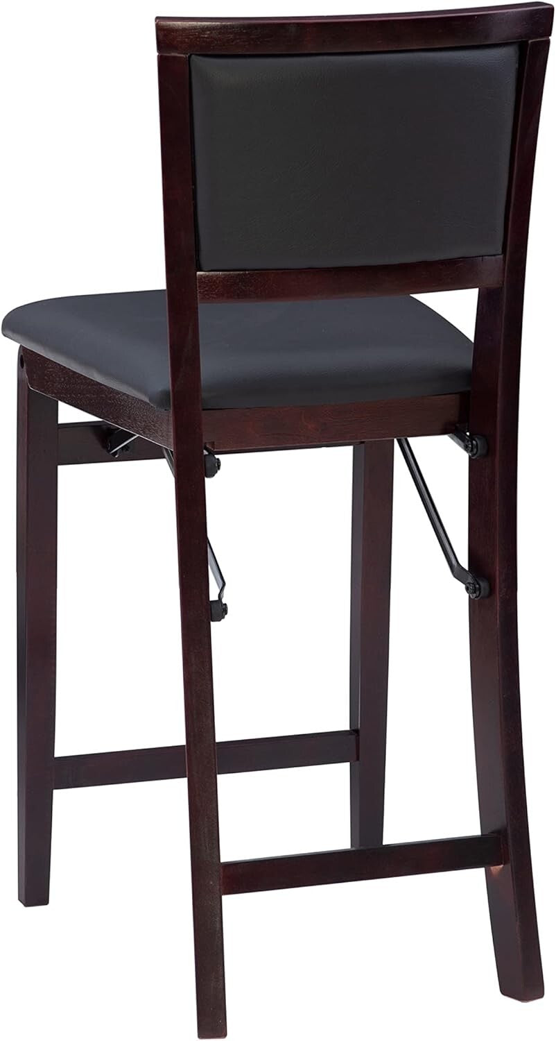 Elegant 24-Inch Folding Counter Stool with Faux Leather Pad - Espresso Finish