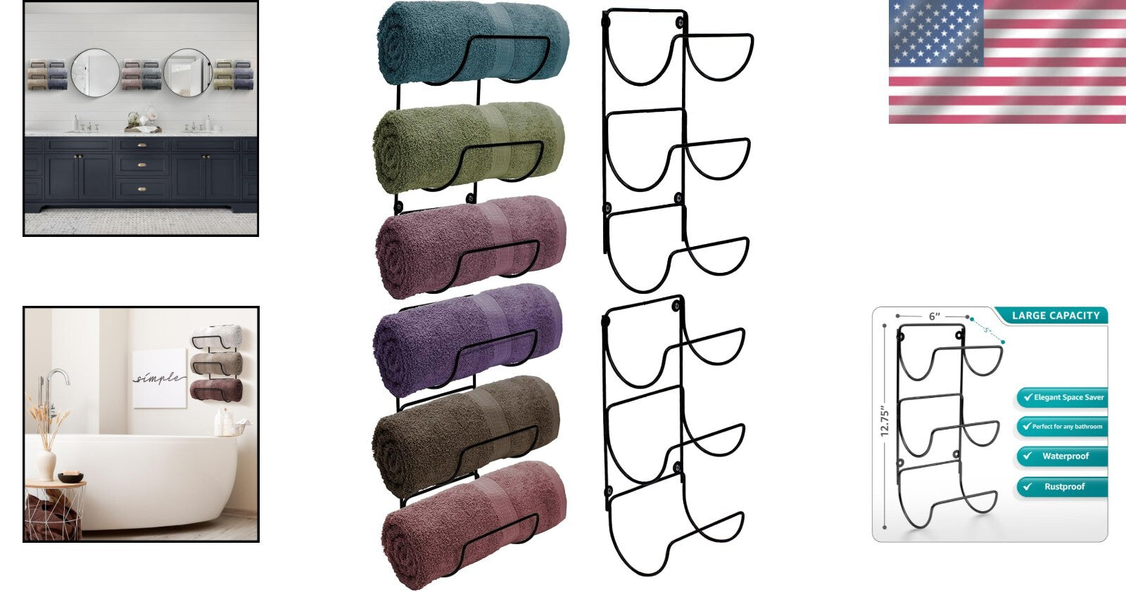 Elegant 12-Tier Wall Mounted Towel Rack - Space-Saving Iron Storage Organizer