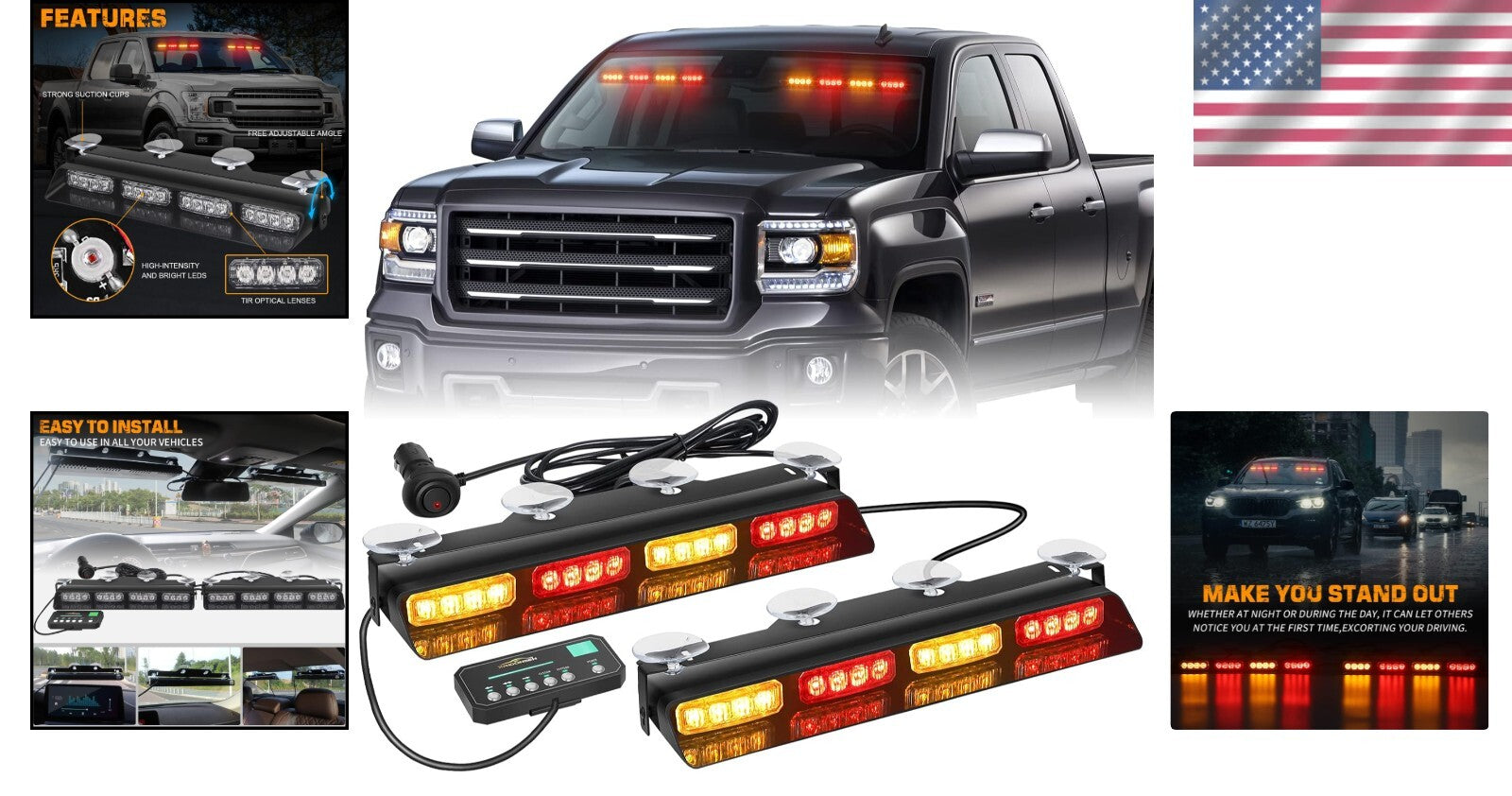 Easy Install 14" Amber/Red Strobe Lights for Construction and Emergency Response