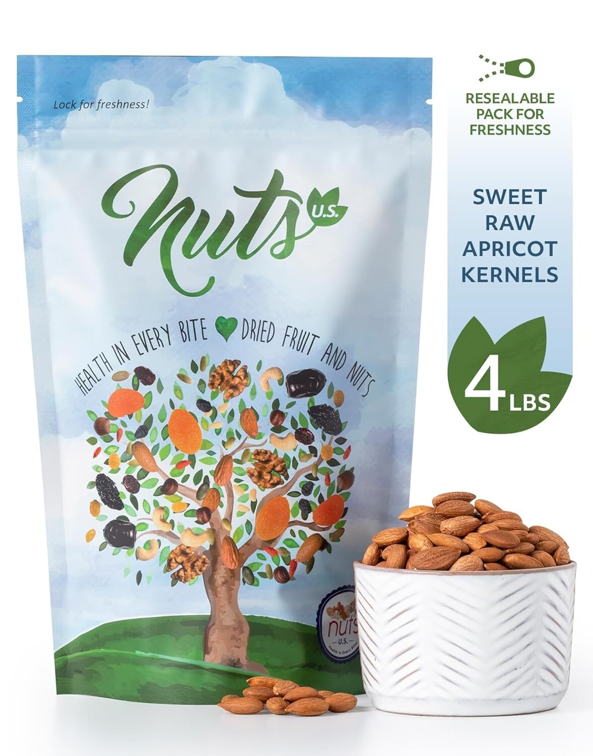 Delicious Sweet Apricot Seeds - Perfect for Smoothies, 4 LB Resealable Bags