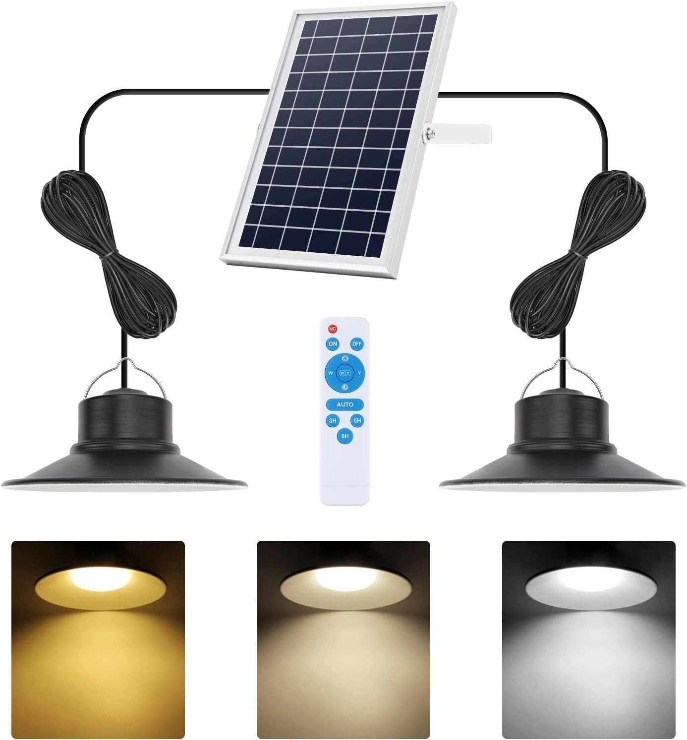 Classic 2-Pack Solar Pendant Lights with Adjustable Brightness & Remote Control
