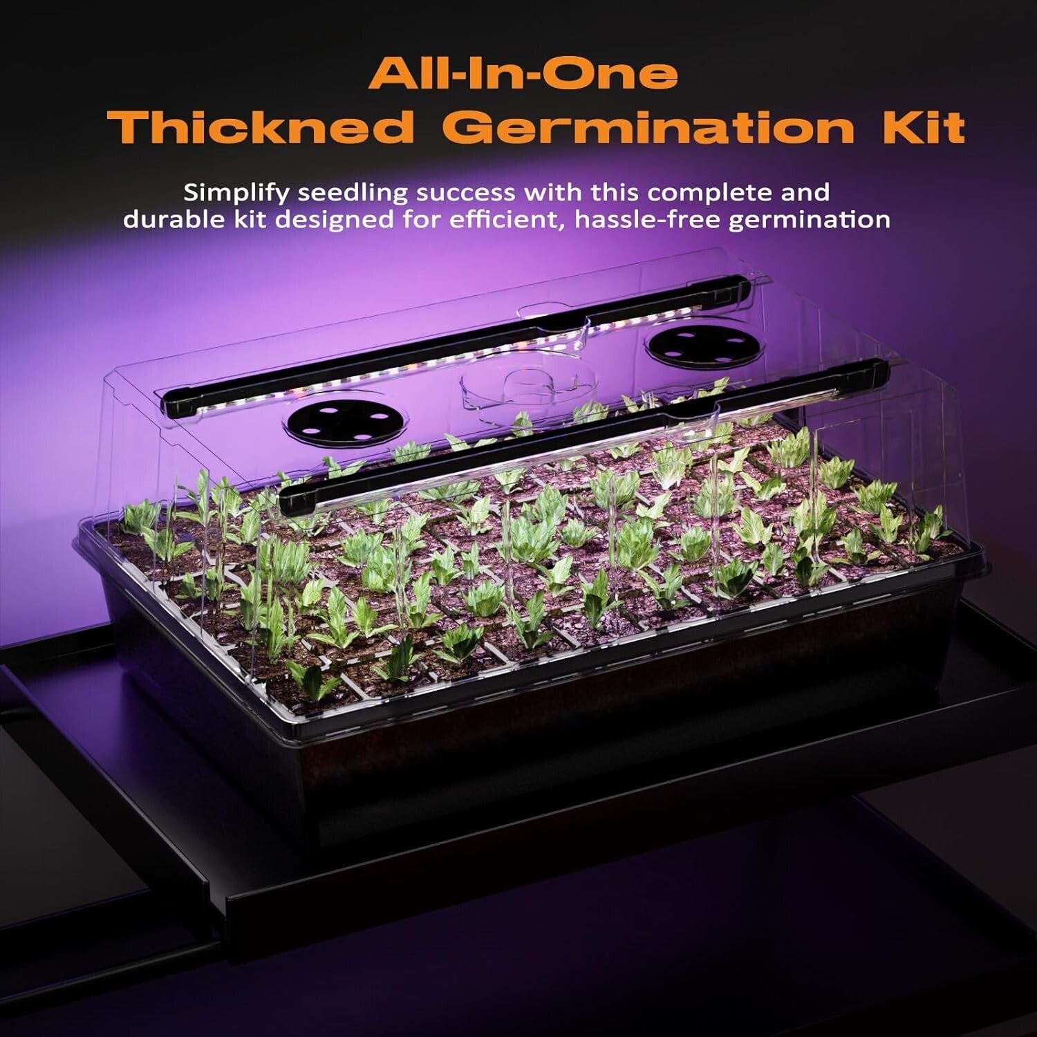 Durable 120-Cell Seed Starting Tray with Humidity Dome and Efficient Grow Light