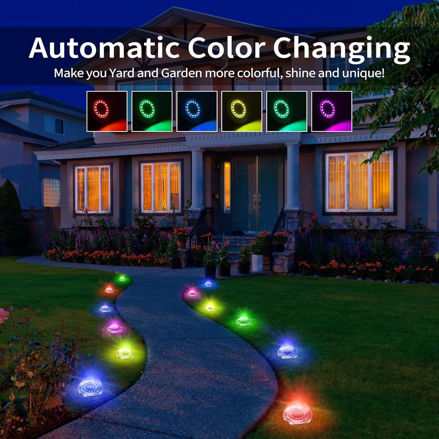 Brighten Your Garden with 12 LED Solar Disk Lights - Waterproof & Color Changing