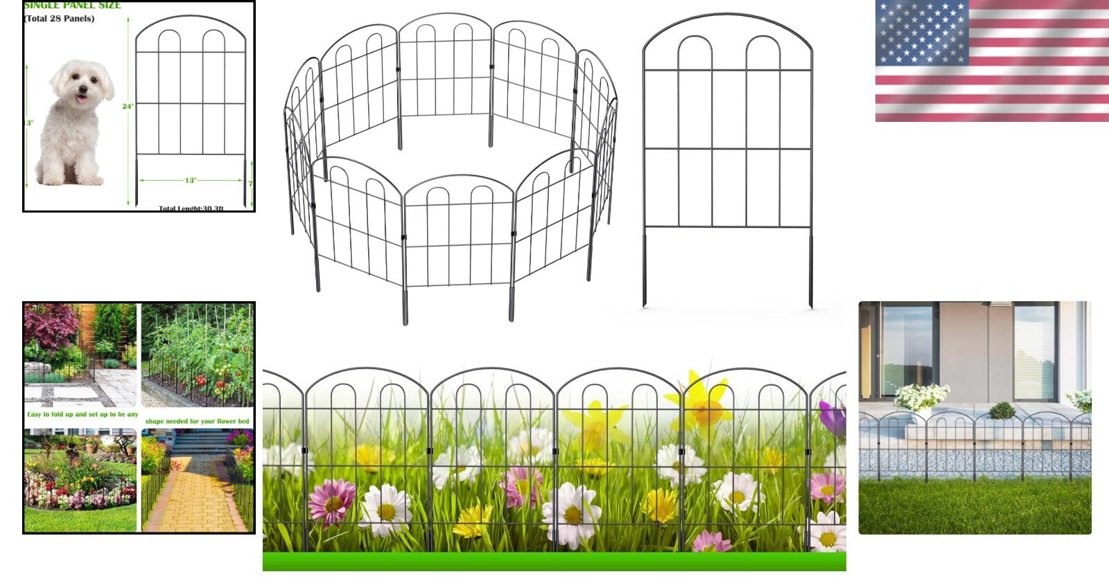 Multi-Purpose Wrought Iron Garden Fence - 28 Decorative Panels, Easy to Assemble