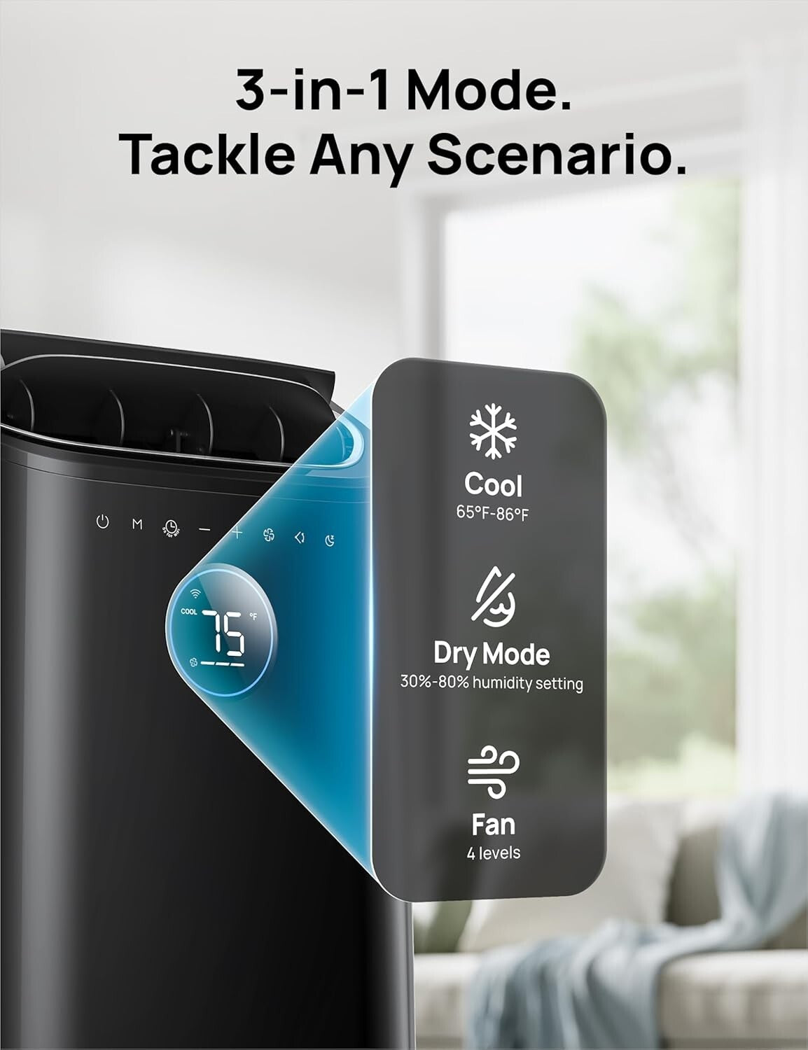 Energy-Efficient 12000 BTU Portable AC - Adjustable Cooling & Drain-Free Design