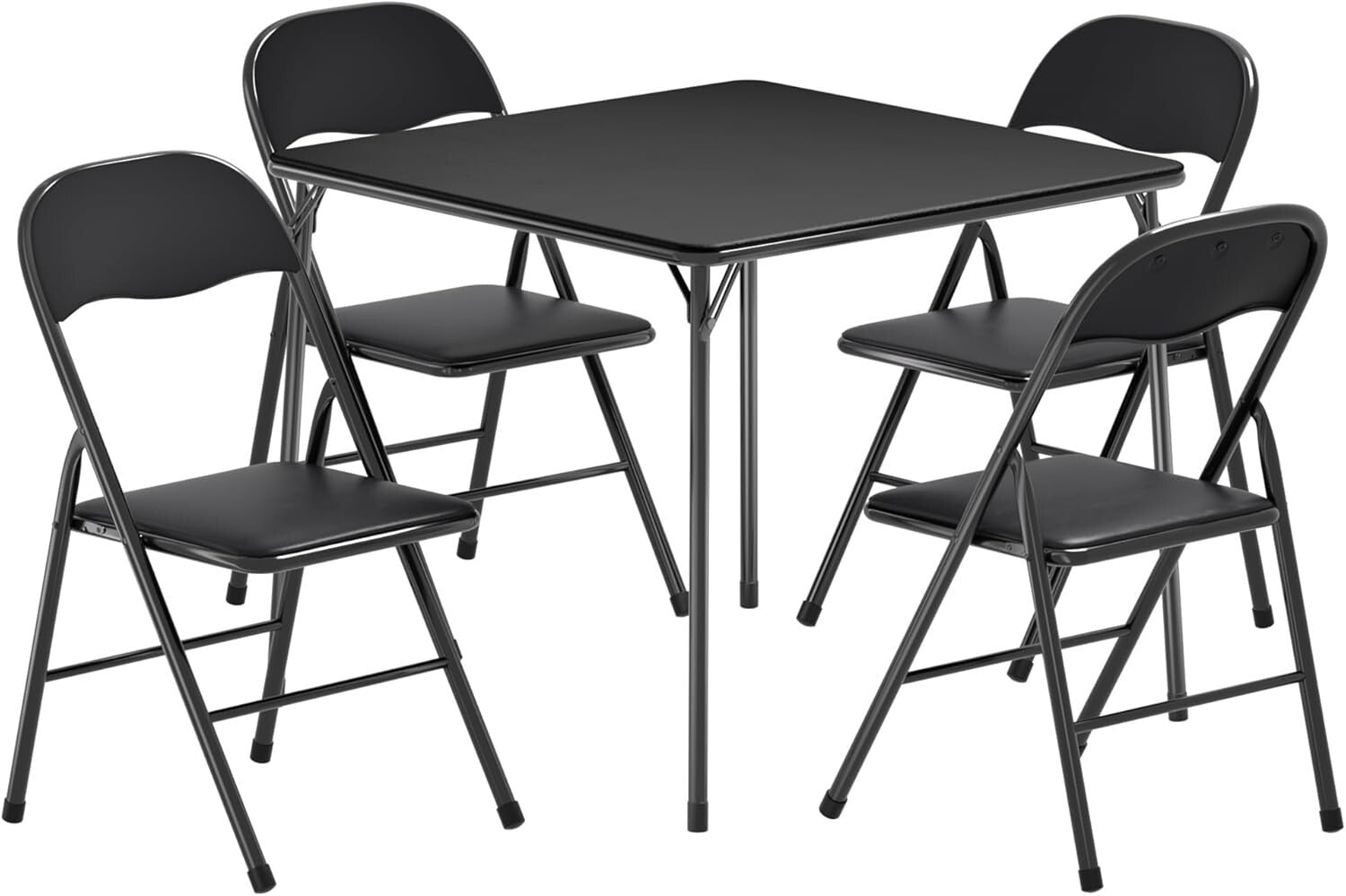 Portable Folding Card Table and Chair Set of 5 with Padded Upholstery - Black