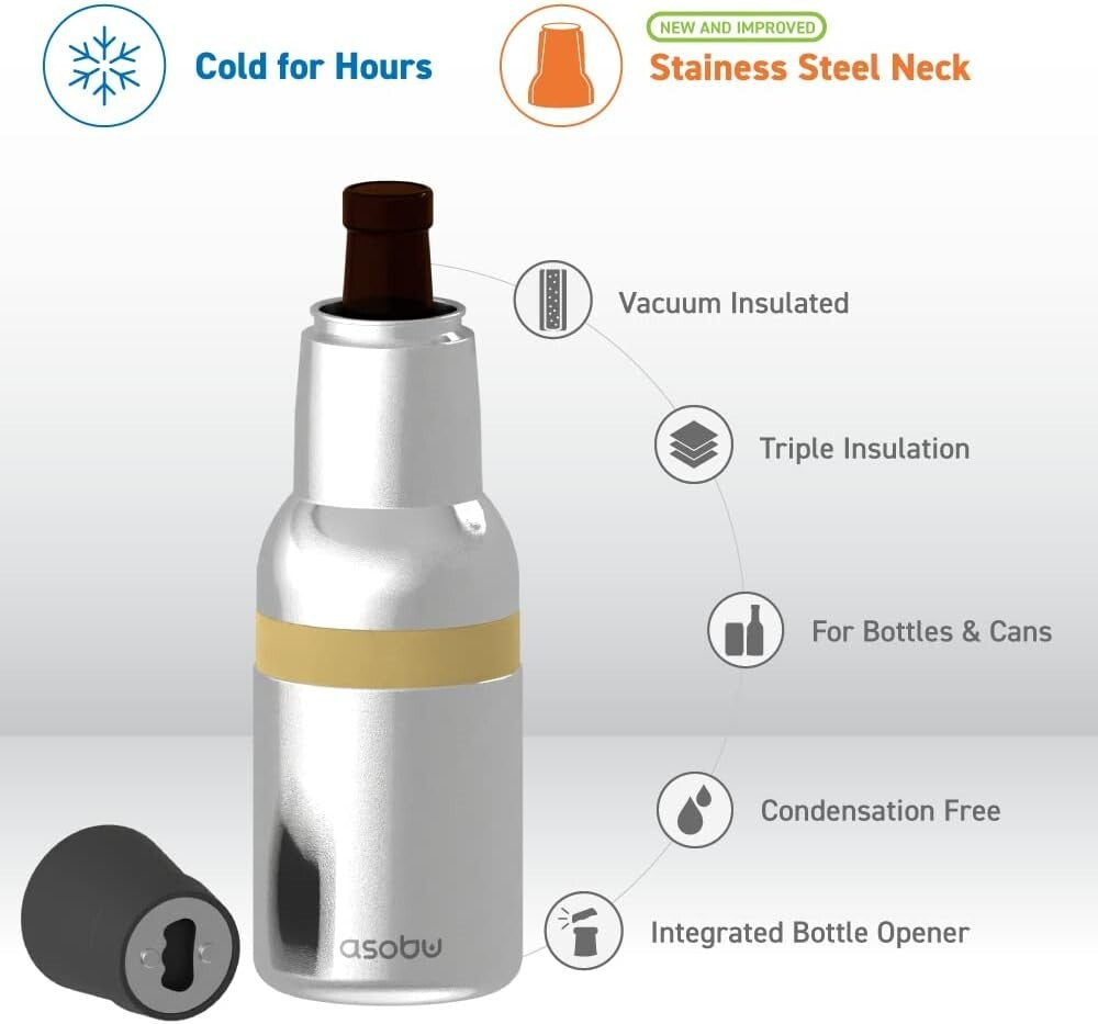 12 oz Fully Insulated Stainless Steel Beer Bottle and Can Cooler - Star Silver