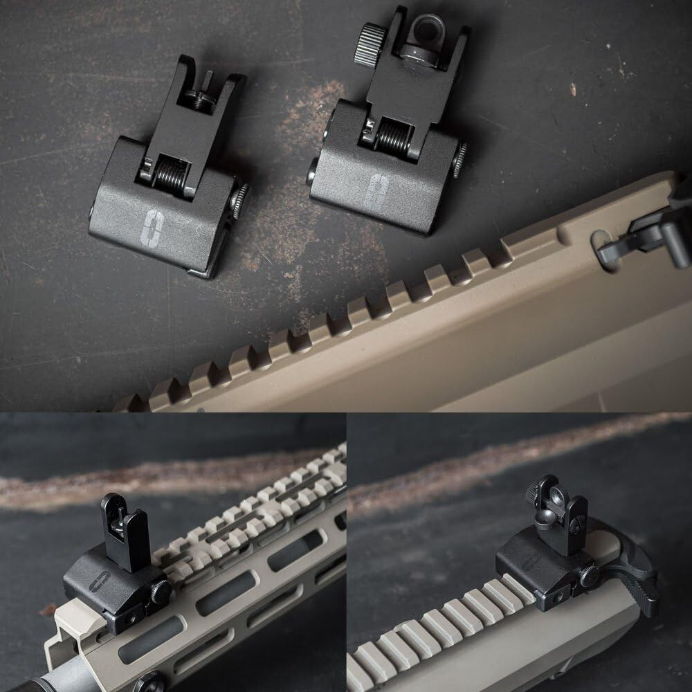 Low Profile Tactical Iron Sights - Spring Loaded for Universal Picatinny Rails