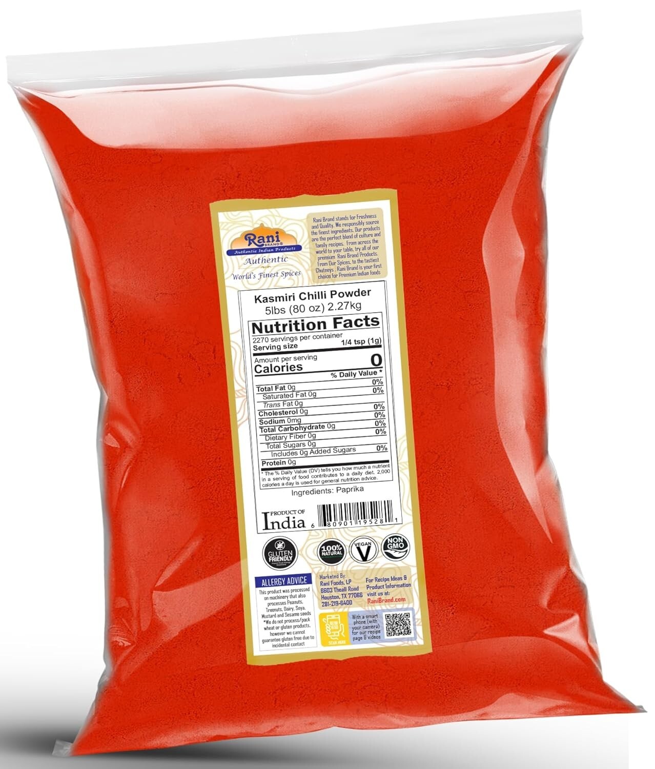 Authentic Kashmiri Chilli Powder 5lbs - Kosher & Vegan Spice for Gourmet Cooking