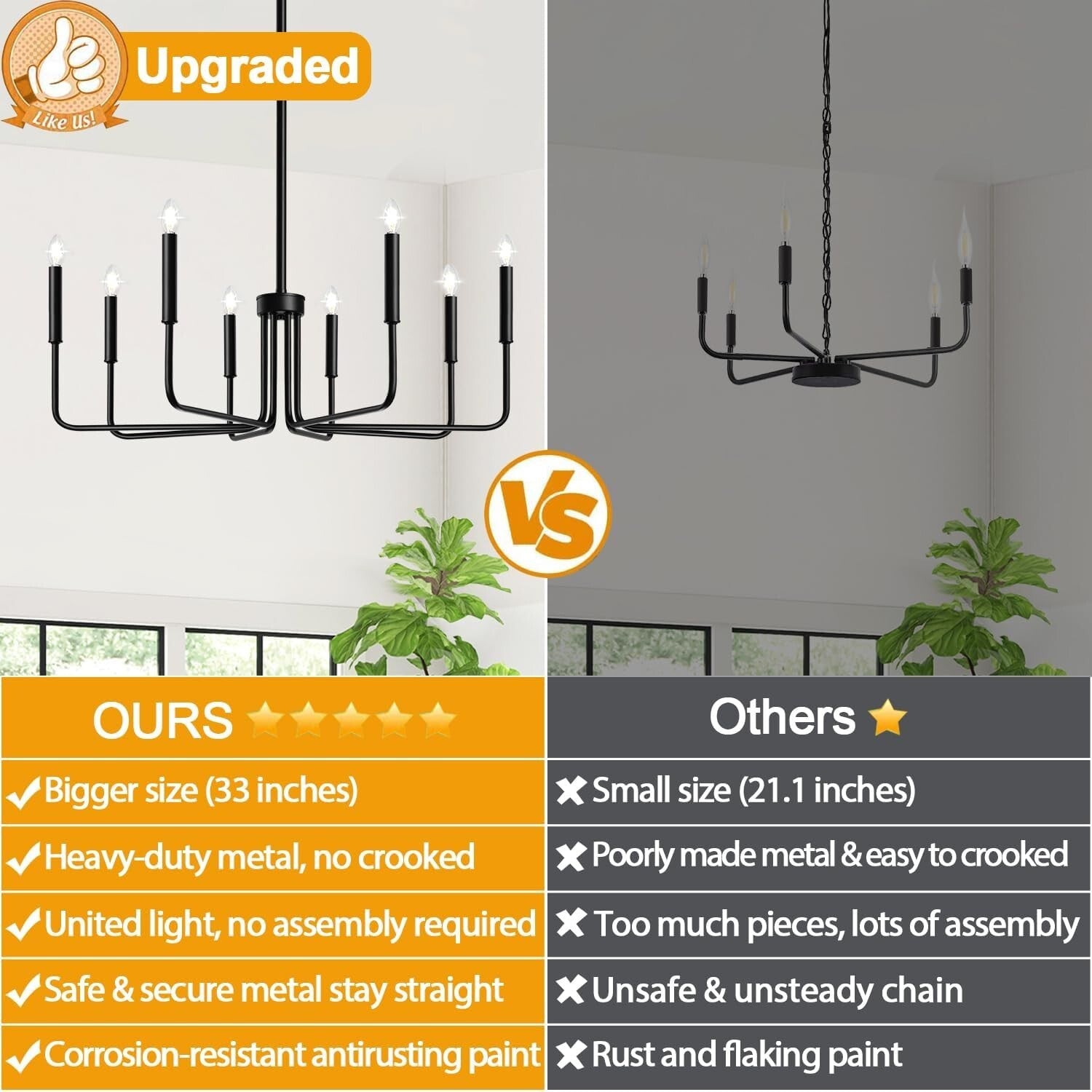 Elegant 8-Light Black Chandelier - Ideal for Foyer, Entryway, and Dining Areas