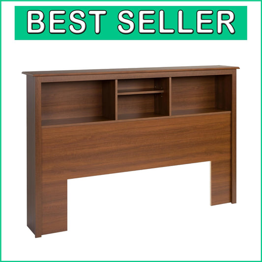 Elegant Cherry Bookcase Headboard for Full/Queen Size Beds - Easy Assembly