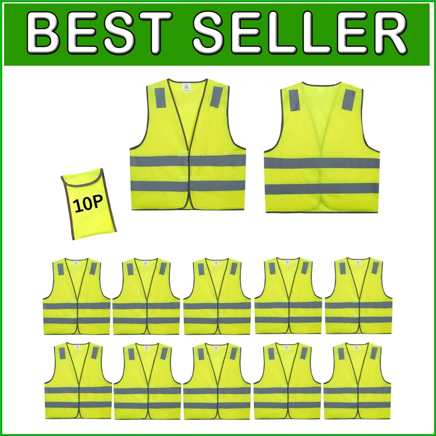 20 Pack Yellow Reflective Safety Vests - ANSI Class 2 High Visibility Gear