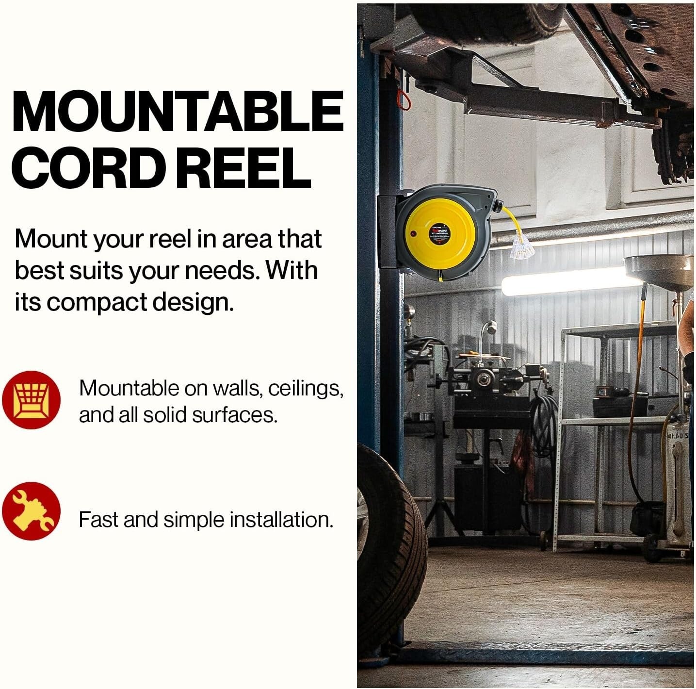 Premium 12AWG x 50ft Extension Cord with Glow Strip & Slow Retraction Technology