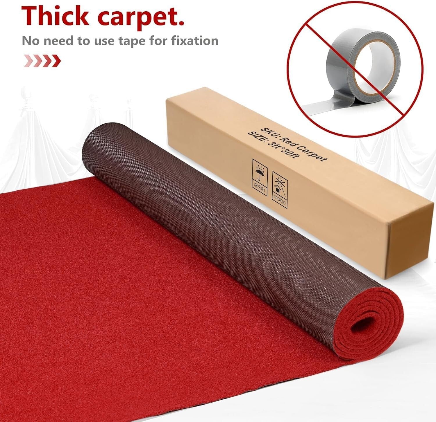Reusable 3ft x 30ft Red Runner - Non-Slip TPR Back for Weddings & Celebrations