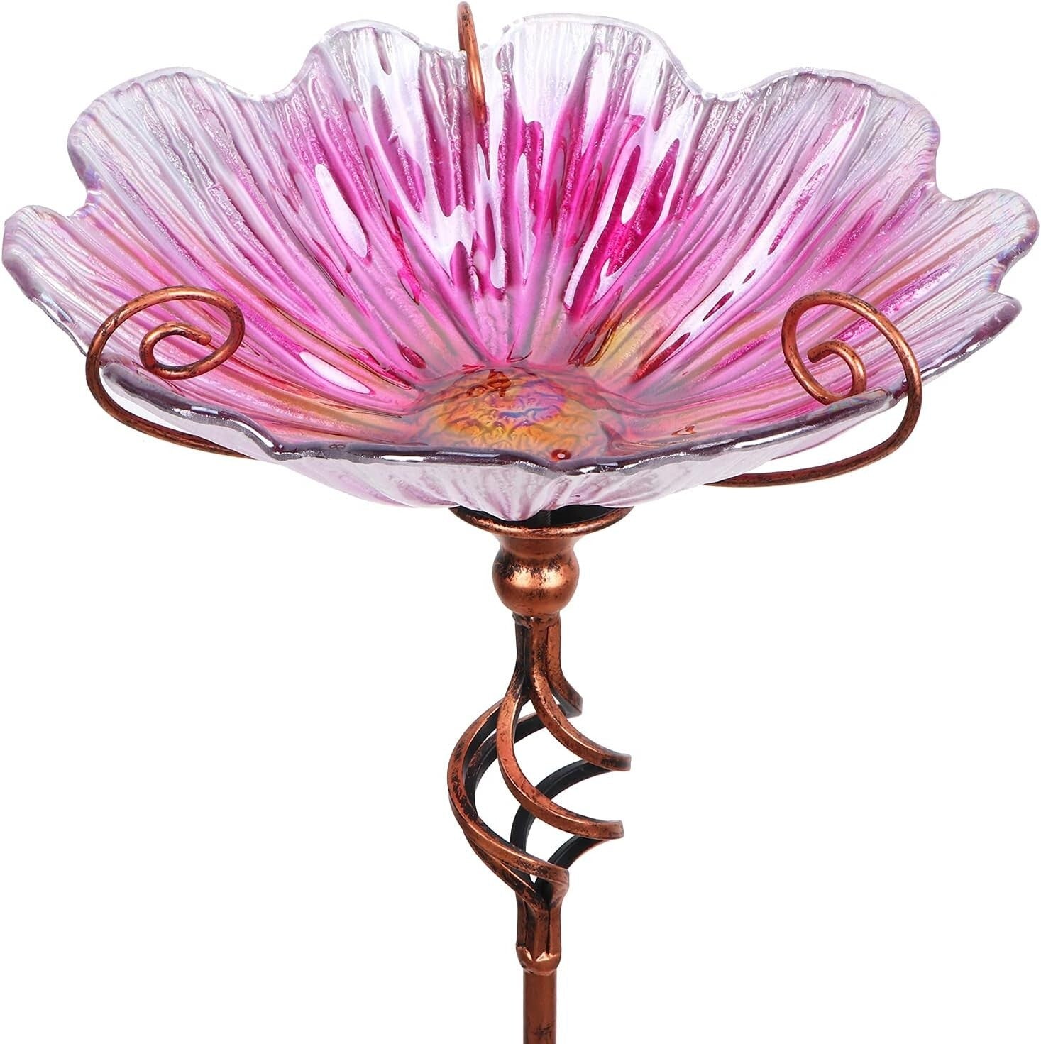 Charming 31-Inch Pink Glass Birdbath with Stake - A Delight for Birds and Homes