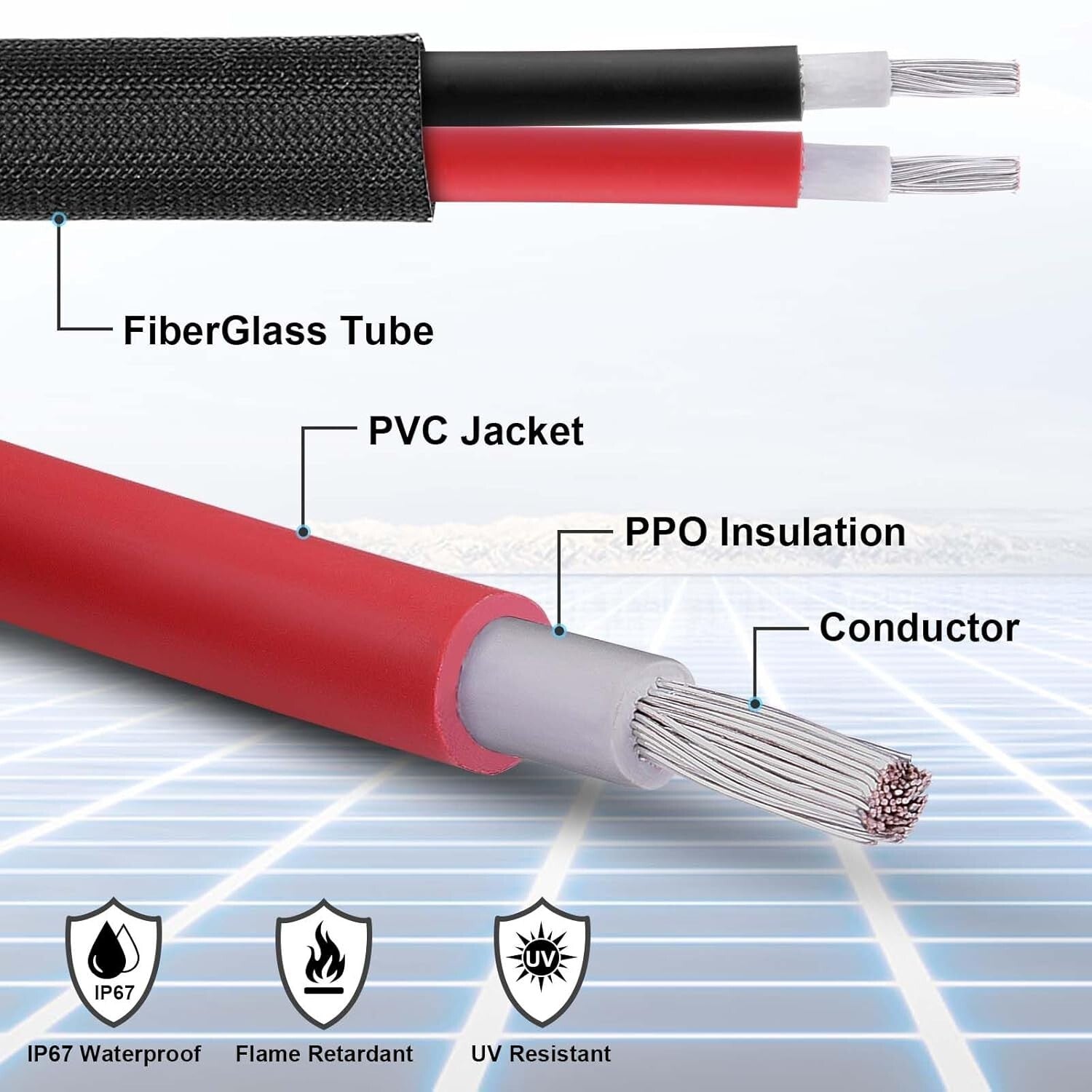 Versatile 10AWG Solar Extension Cable - 50FT with Male and Female Connectors