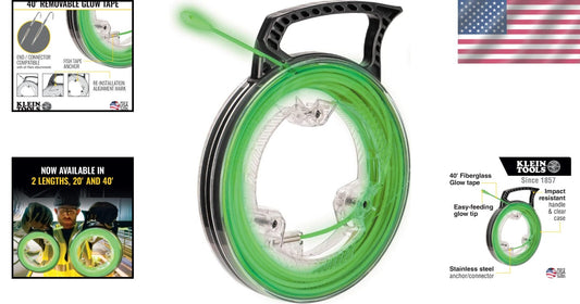 Versatile Glow-in-the-Dark 40-Foot Fish Tape with Stainless Steel End Connector