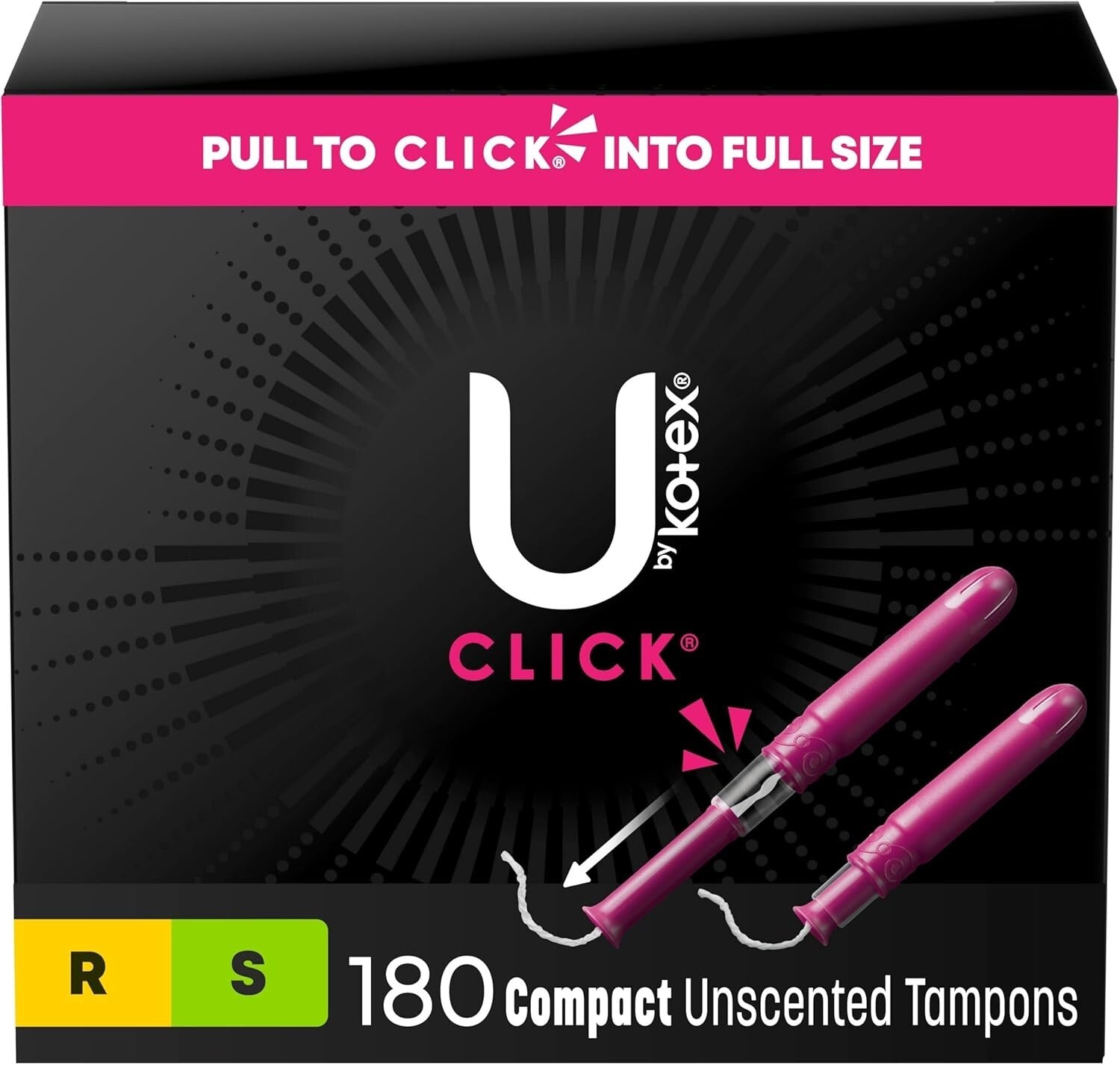 Click Compact Tampons - 180 Count Unscented, Super Absorbency, On-the-Go Comfort