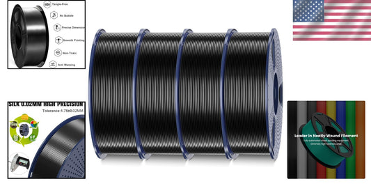 4 Pack Black Shiny Silk PLA 3D Filament - 1.75mm, Perfect for Any Printer