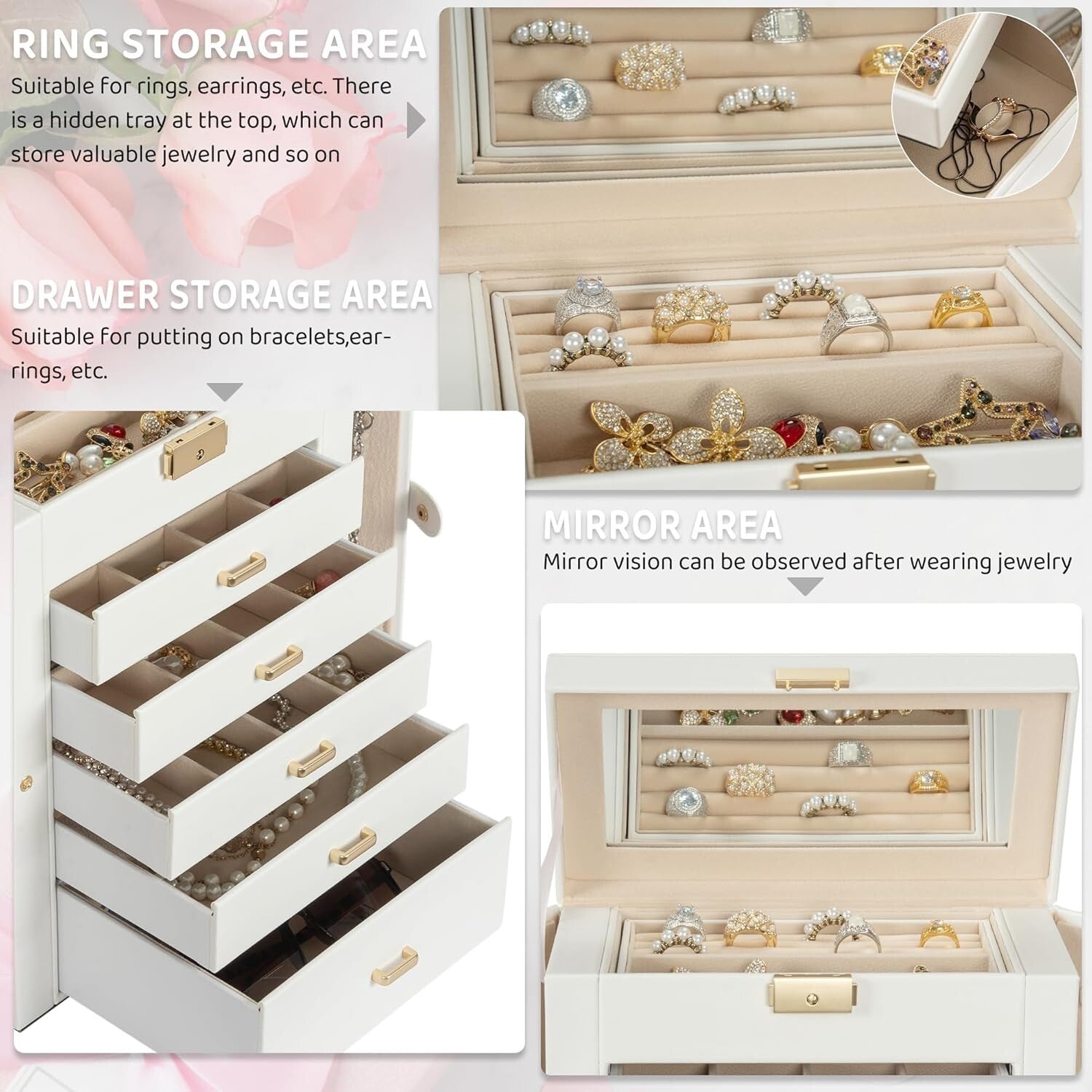 Elegant 6-Tier Lockable Jewelry Box with Mirror - Perfect Storage for Women