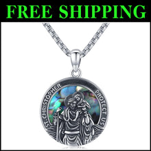Load image into Gallery viewer, Elegant St Christopher Protection Necklace - 925 Silver and Abalone Gift Boxed
